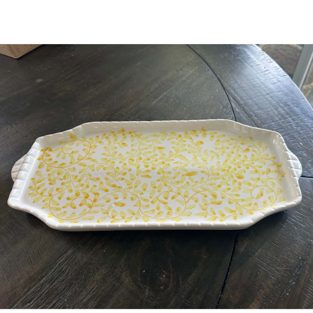 Vintage Casafina Portugal Hand Painted Yellow Vine Ceramic Serving Tray 13" VGUC